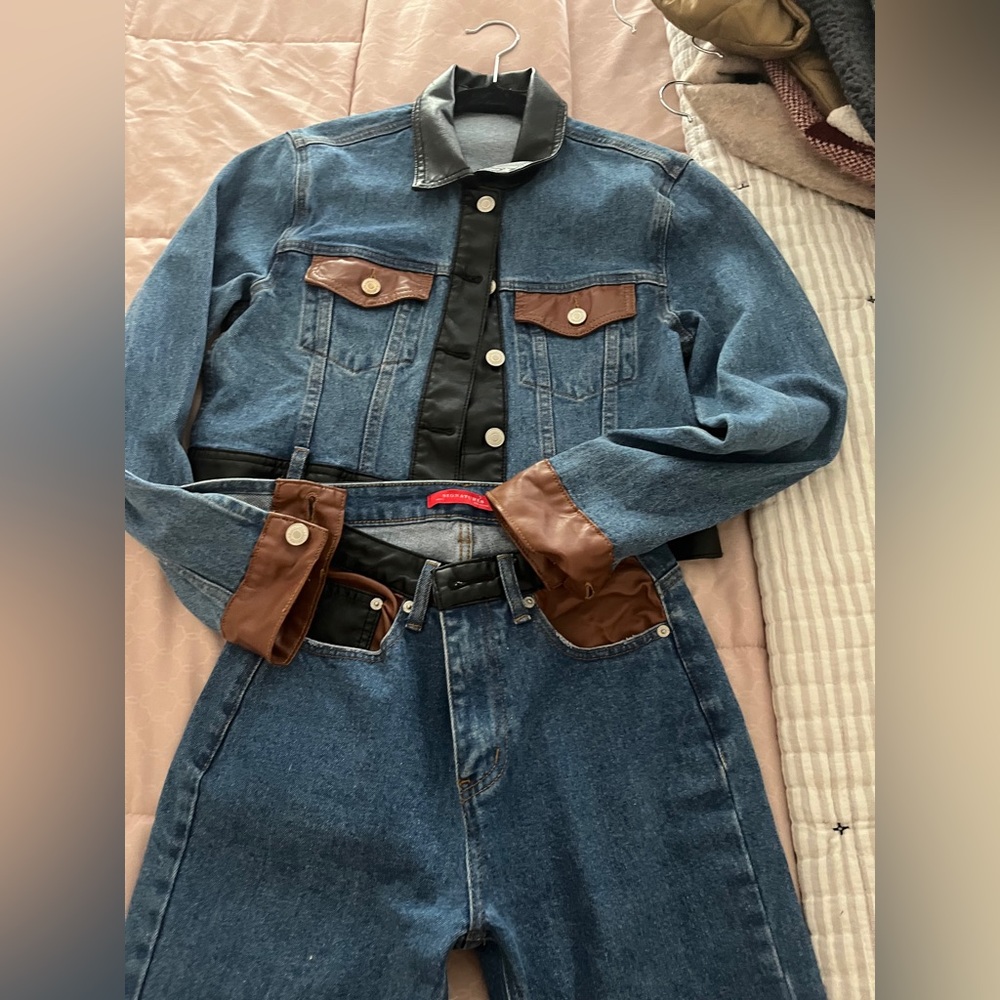 Two Tone Leather Jeans and Jacket